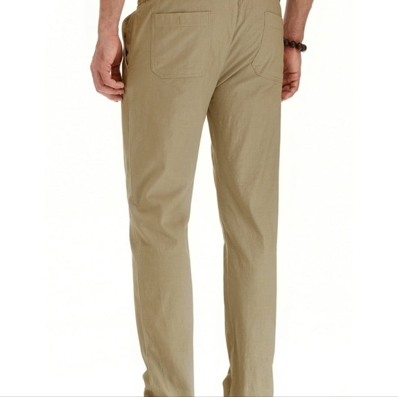 JWD Men's Cotton Linen Pants Elastic Waist Drawstring Casual Trouser Lightweight - Picture 2 of 2